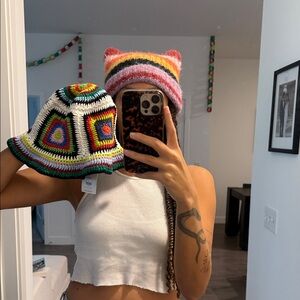 Multi-colored crochet bucket hat